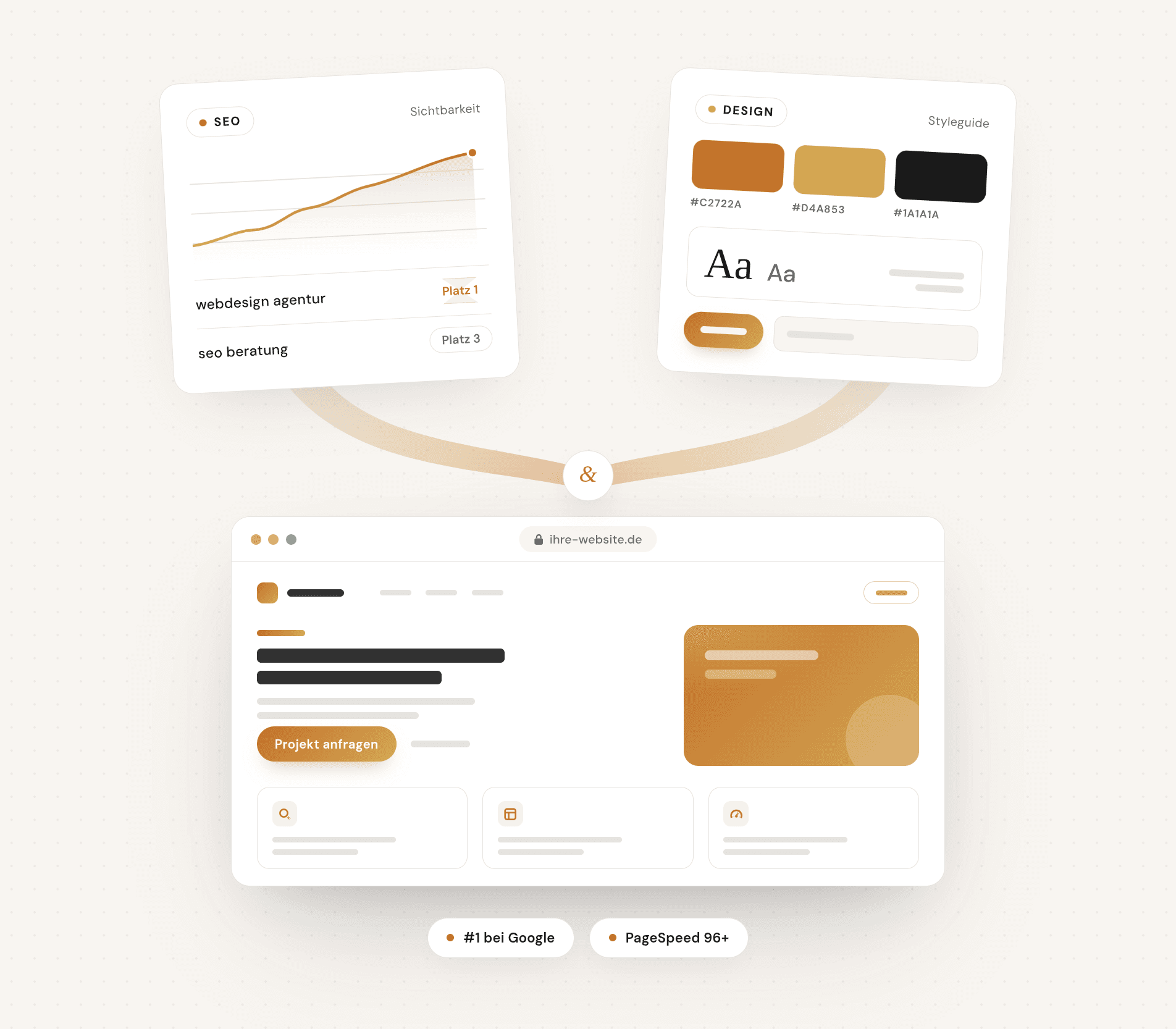 SEO und Webdesign fließen bei SeoForge in eine Website zusammen — Platz 1 bei Google, PageSpeed 96+